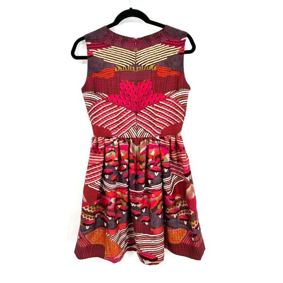 ANTHROPOLOGIE Pankaj & Nidhi Red Beige Embroidered Fit & Flare Mini Dress Size 4 - Picture 2 of 7